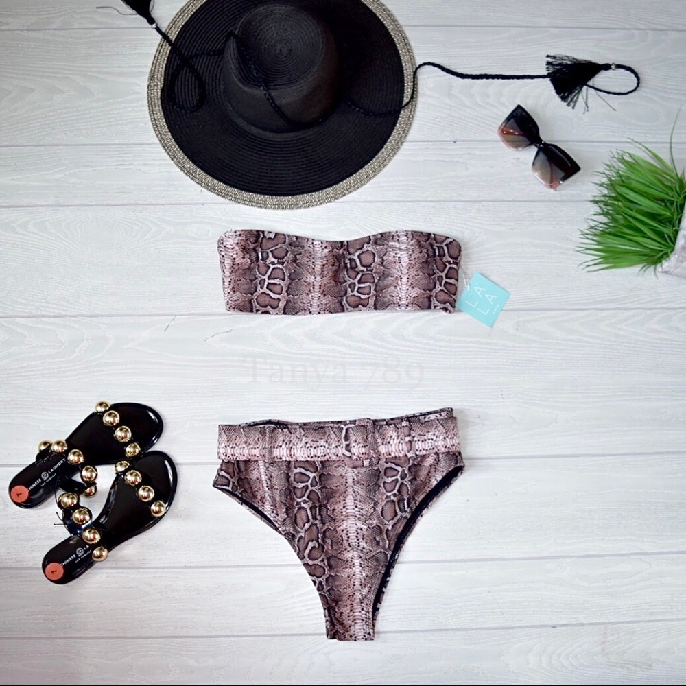 New! L.A L.A SWIM Women’s bikini two piece animal print high waist t Size XL